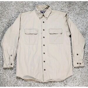 Duluth Trading CO Shirt Men's LT Tall Button Down Shirt‎ Tan Cotton Long Sleeve